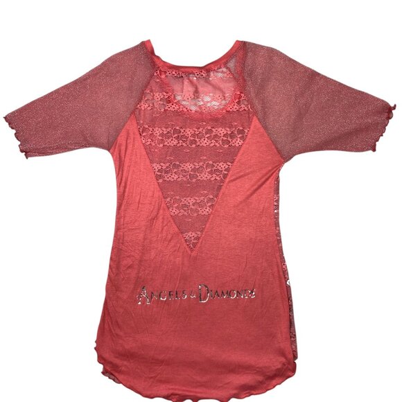 Angels Diamonds Tunic Top Womens S Red Whimsi Goth Indie Sleaze Soft Girl Glam - Picture 2 of 16